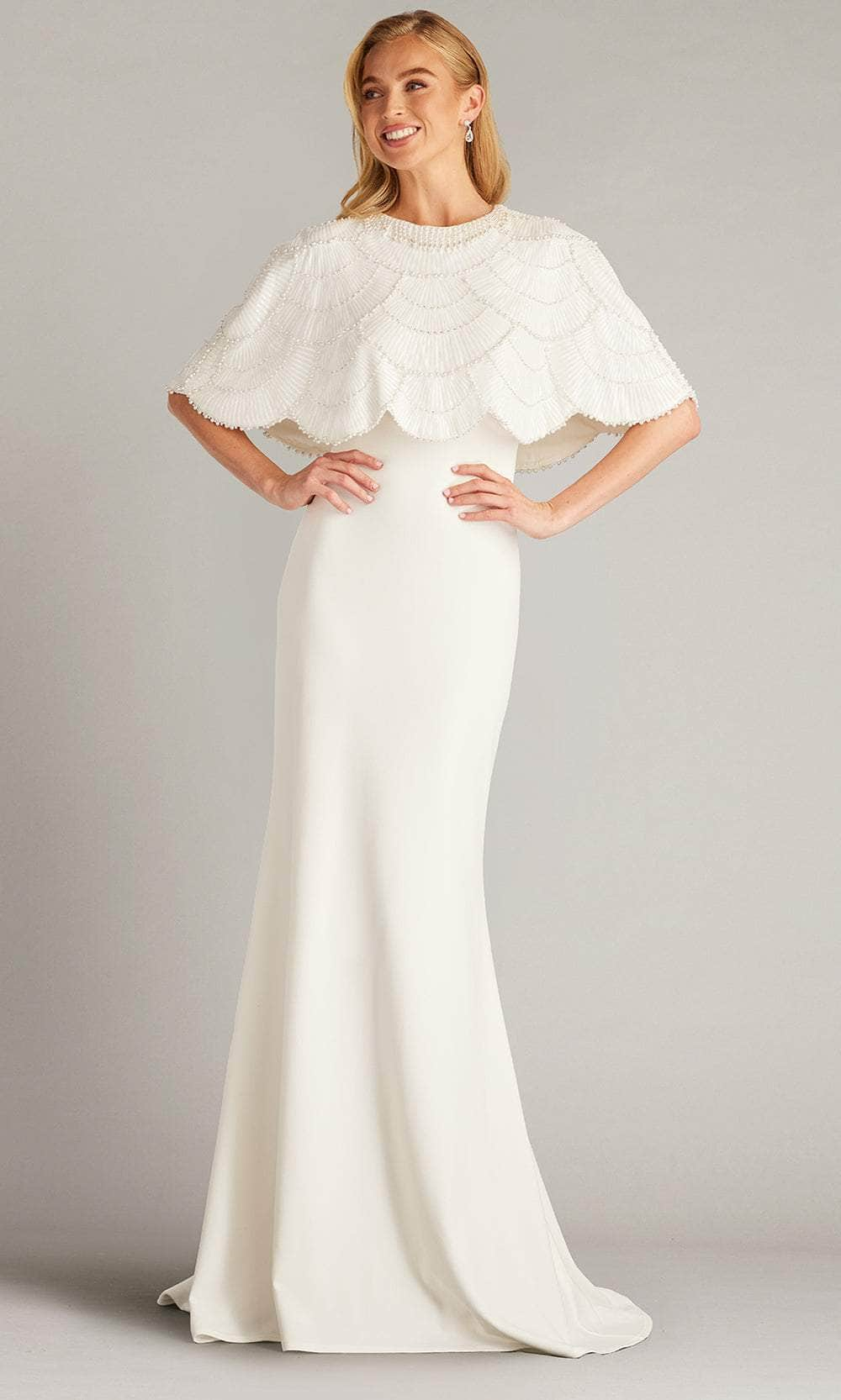 Tadashi Shoji CFK24427LBR - Embellished Cape Sleeve Bridal Gown Bridal Dresses 0 / Ivory