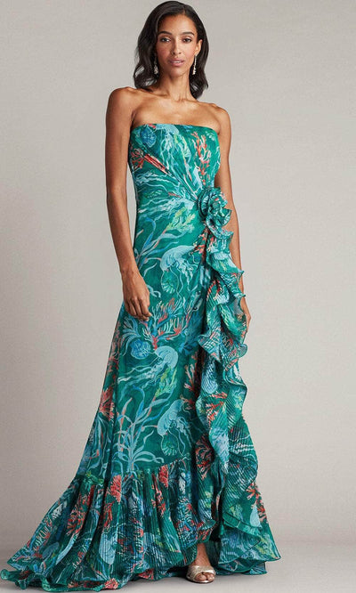 Tadashi Shoji CFM24386L - Printed Strapless Prom Dress Evening Dresses 0 / Bamboo