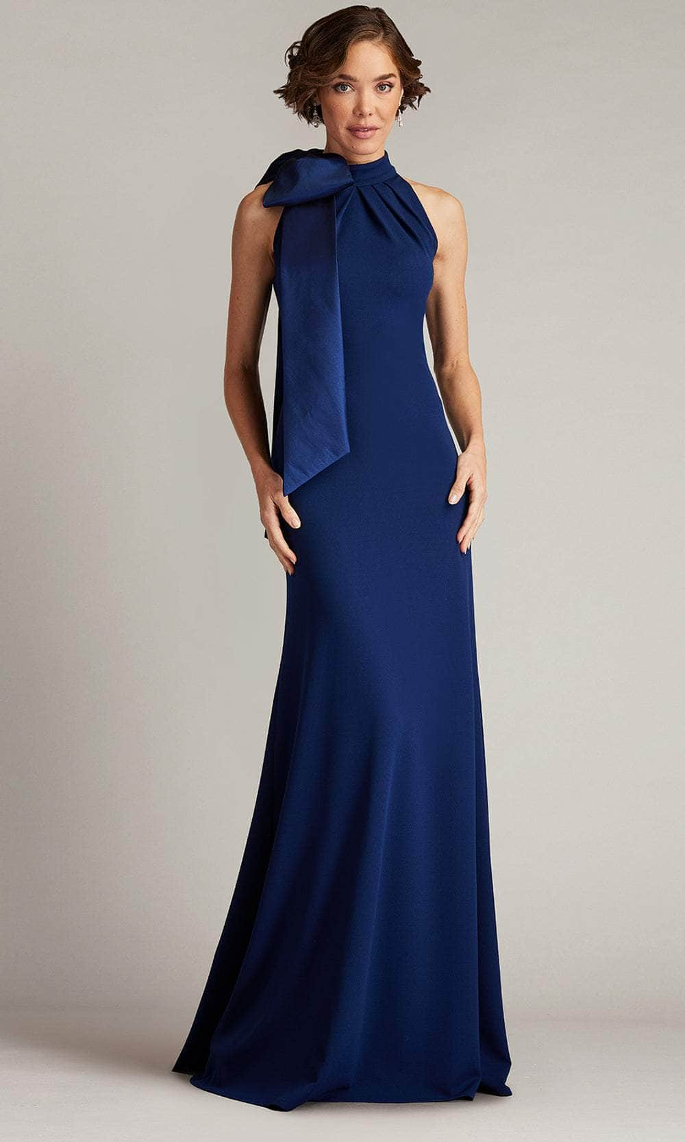 Tadashi Shoji CY23521L - Sims Taffeta Shoulder Bow Halter Long Gown Mother Of The Bride Dresses XXS / Navy