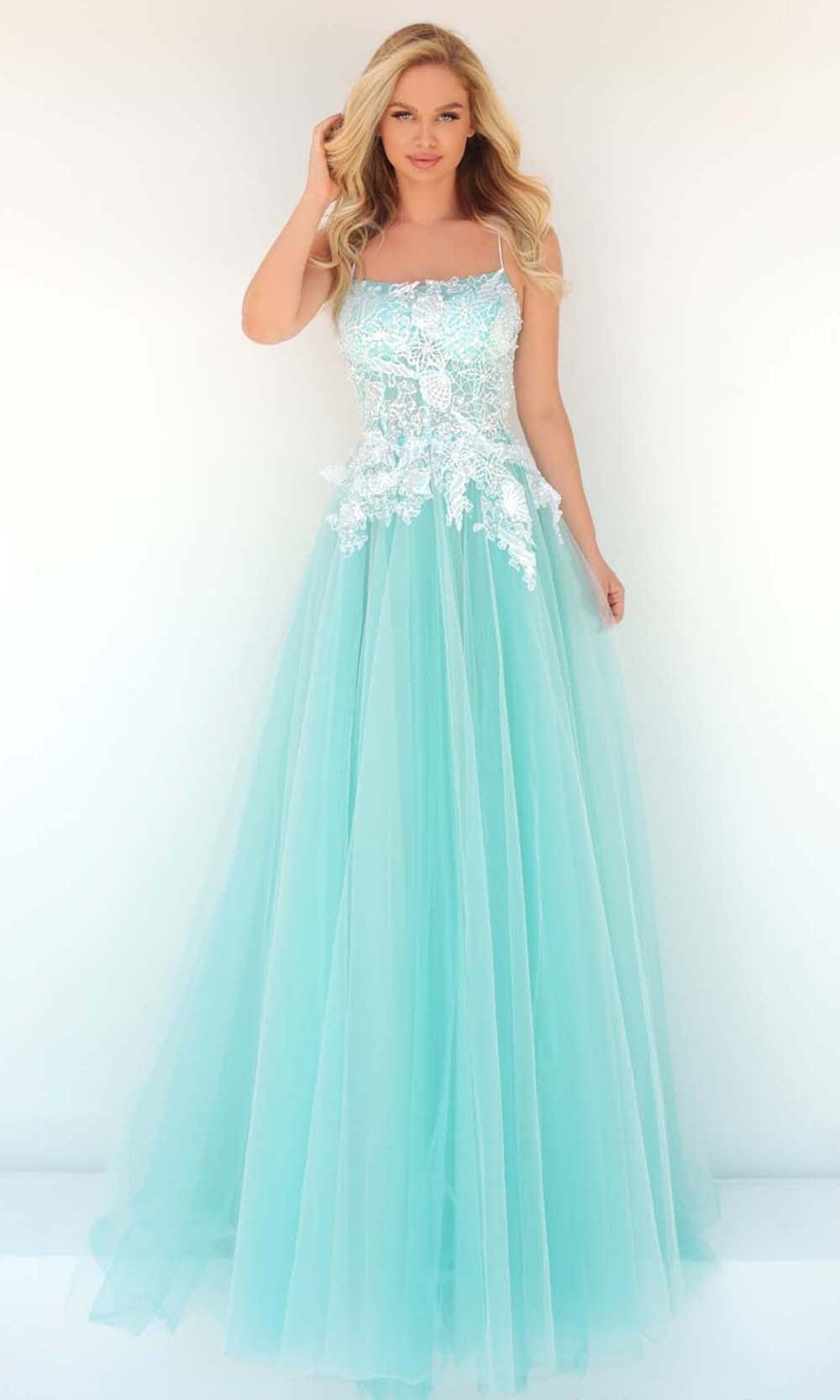 Tarik Ediz - 51008 Wide Scoop A-Line Evening Dress Prom Dresses 0 / Blue