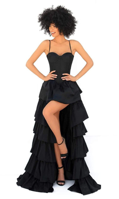 Tarik Ediz - 51027 Corset Bodice Tiered Gown Evening Dresses 0 / Black