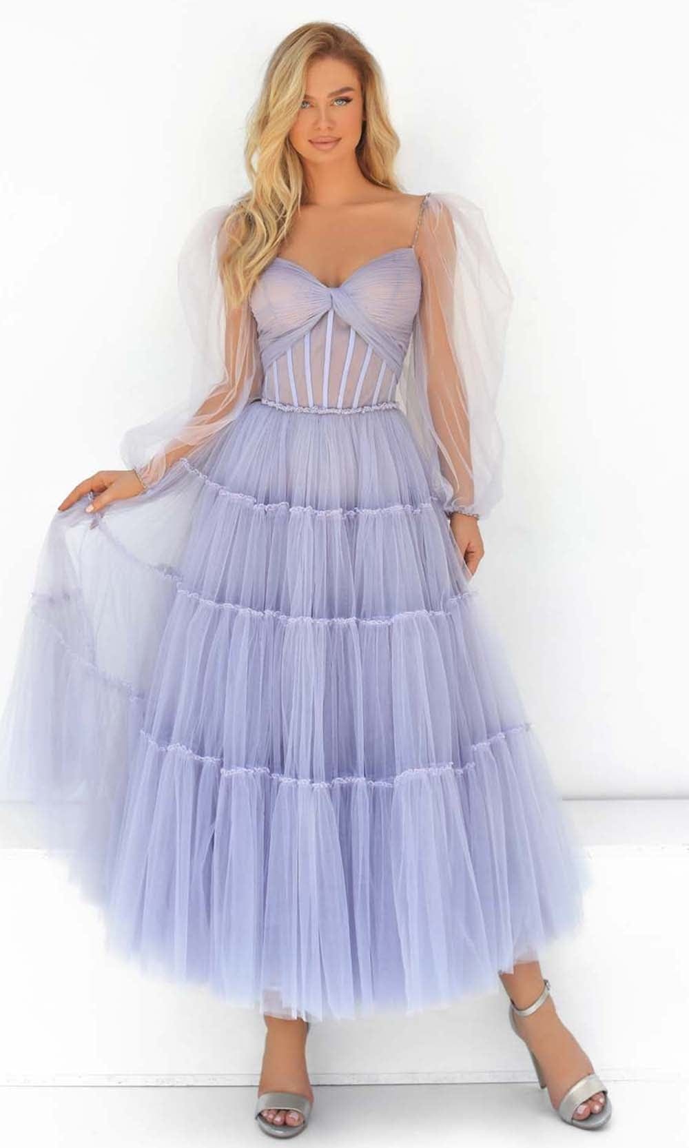 Tarik Ediz - 51036 Empire A-Line Evening Dress Cocktail Dresses 0 / Lilac