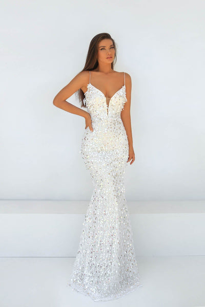 Tarik Ediz - 51048 Embroidered Sheath/A-Line Evening Dress Special Occasion Dress 0 / Ivory