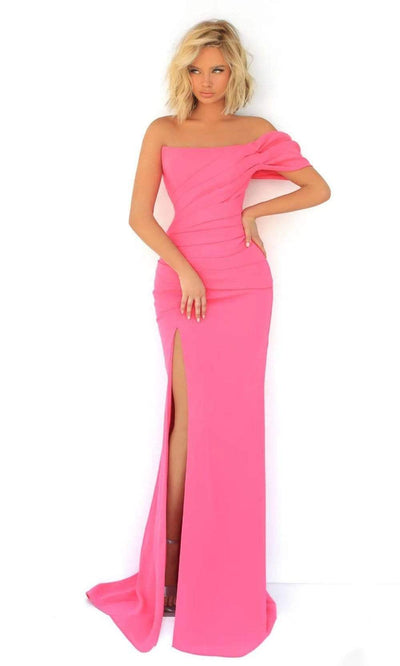 Tarik Ediz - 51092 Draped High Slit Gown Prom Dresses 0 / Pink