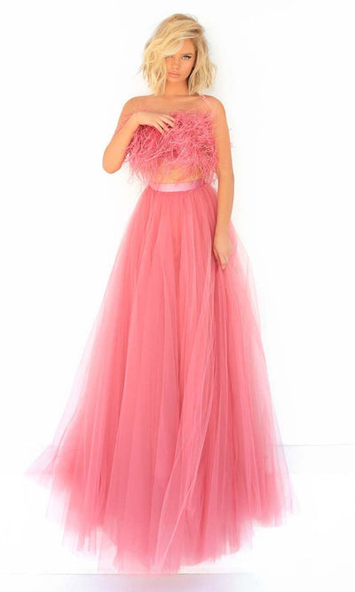 Tarik Ediz - 51099 Two-Piece Feather Accent Tulle Gown Prom Dresses