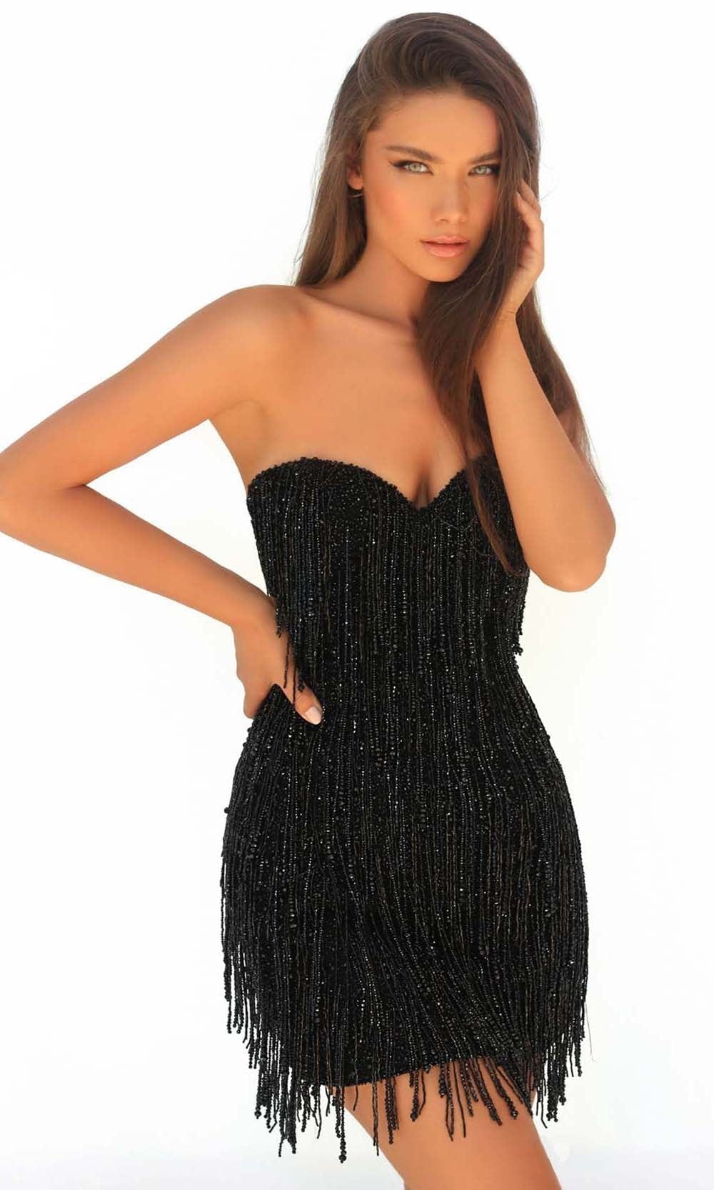 Tarik Ediz - 51103 Dangling Detailed Party Dress Cocktail Dresses 0 / Black