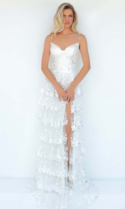 Tarik Ediz - 51118 Bustier Tiered Sequin Gown Prom Dresses 0 / Ivory