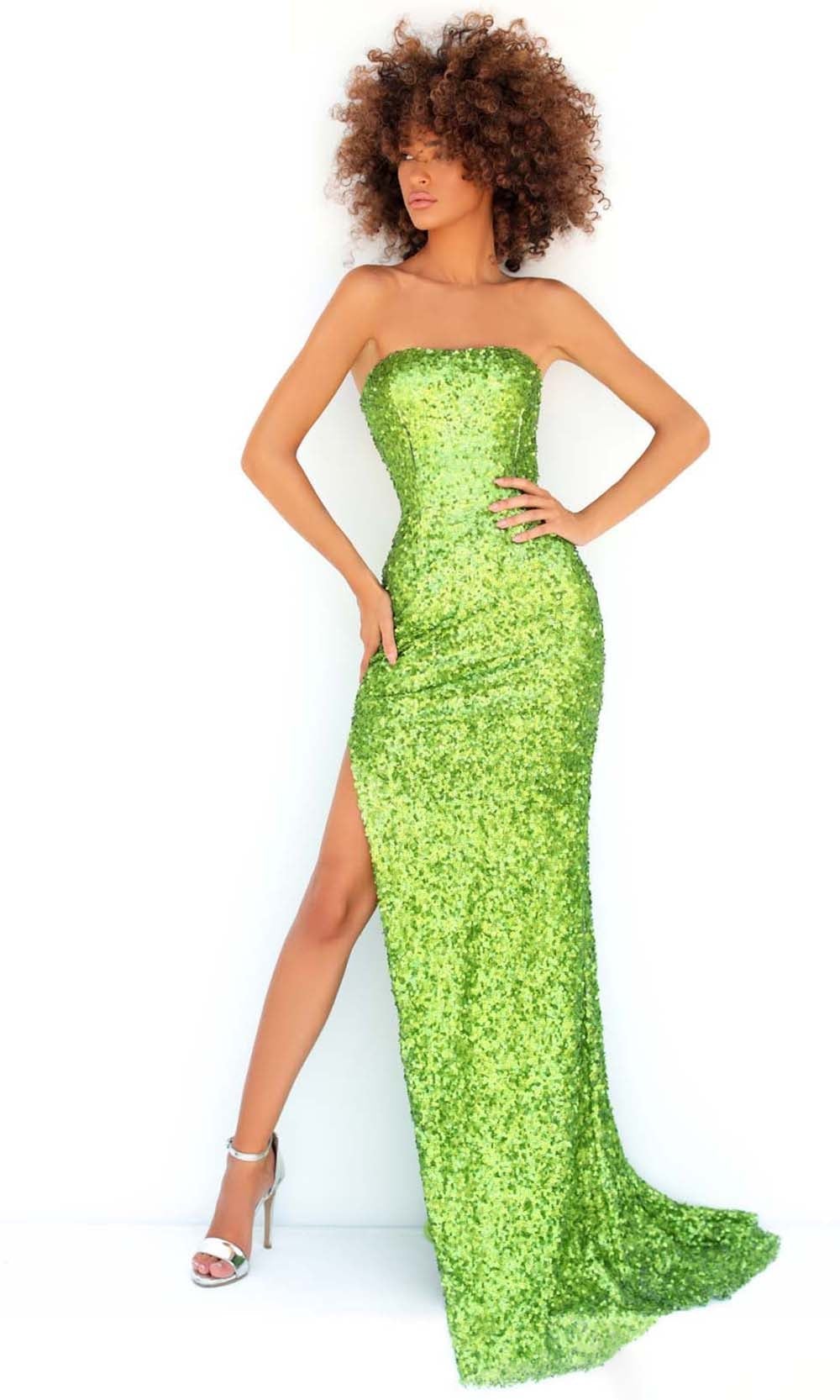Tarik Ediz - 51129 Strapless Sheath Evening Dress Prom Dresses 0 / Lime