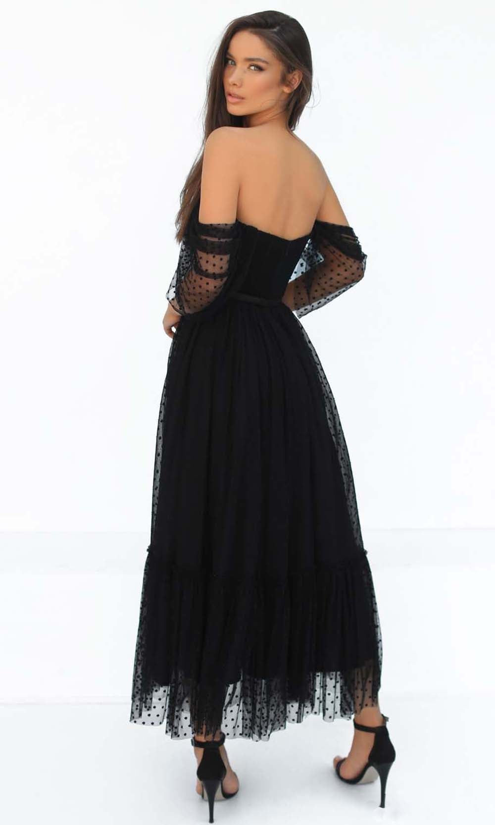 Tarik Ediz - 51140 Off Shoulder Polka Dots Evening Dress Cocktail Dresses