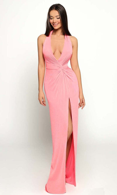 Tarik Ediz - 51190 Halter Sheath Evening Dress Prom Dresses 0 / Super Pink