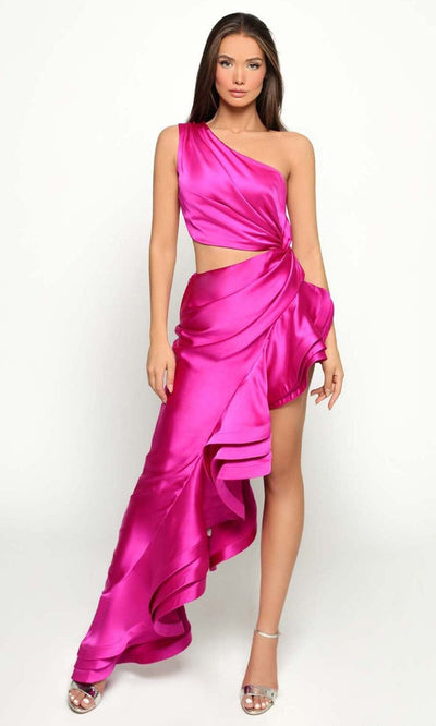 Tarik Ediz - 51198 Asymmetrical Cutout High Low Gown Prom Dresses 0 / Fuchsia