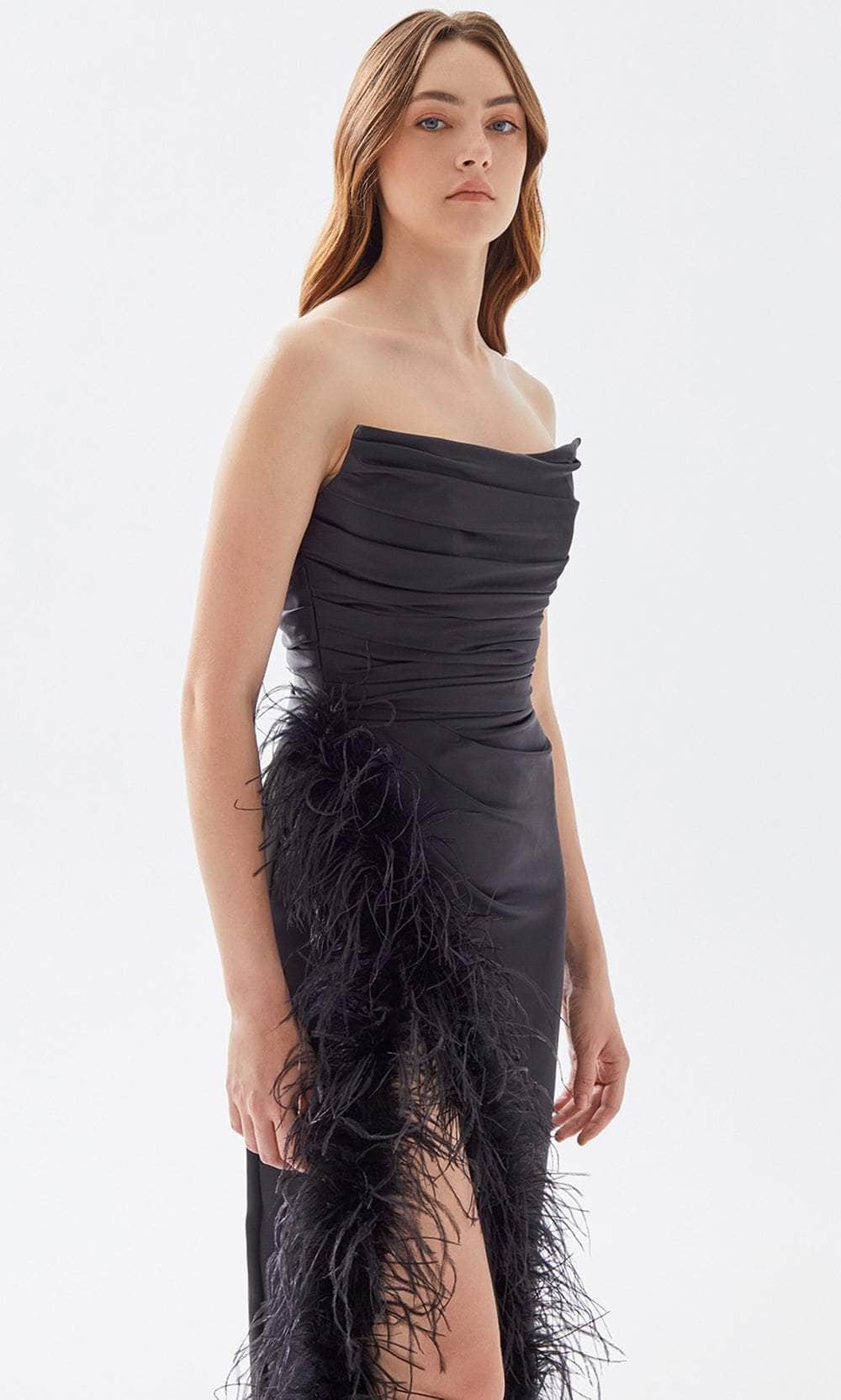Tarik Ediz 52004 - Strapless Feathered Slit Prom Gown Prom Dresses
