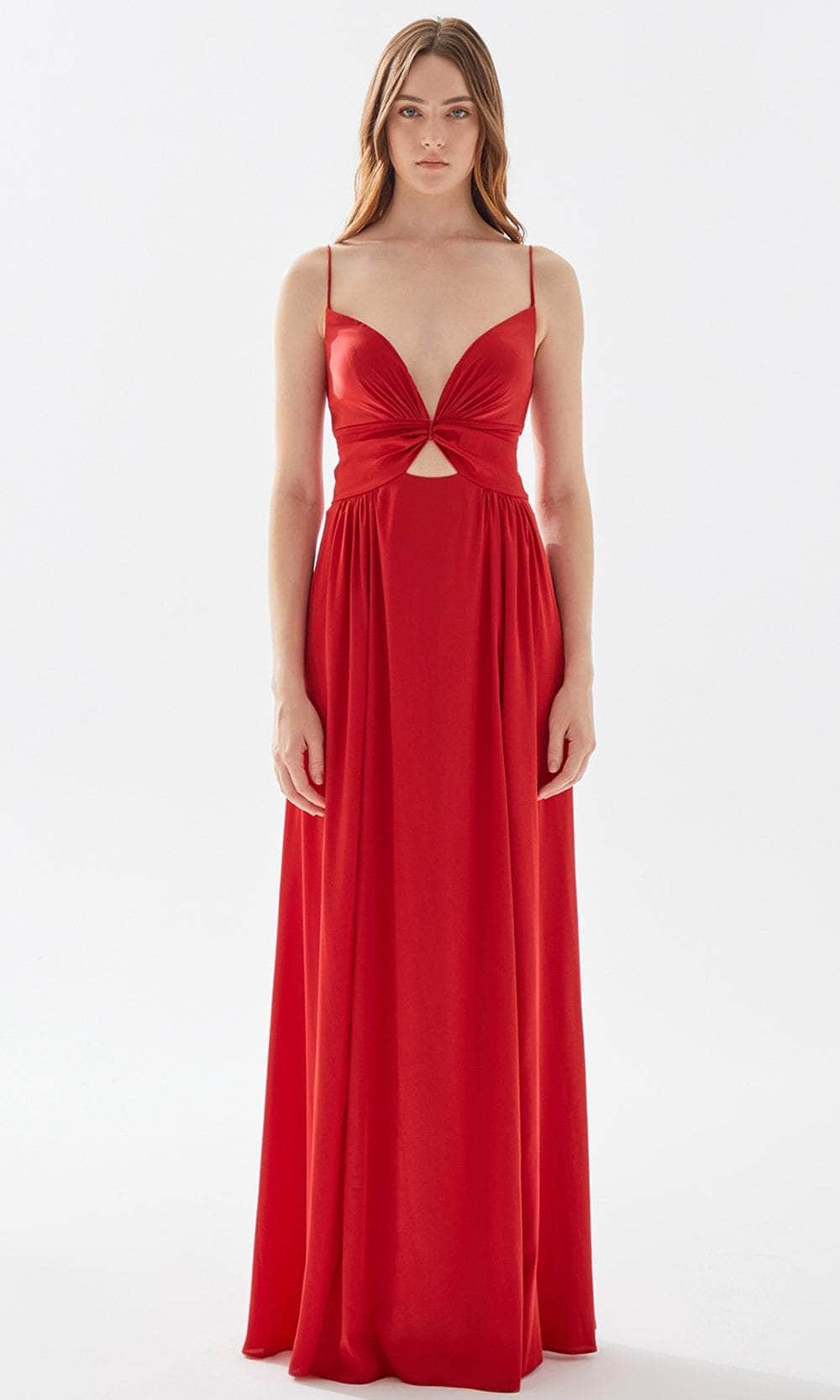 Tarik Ediz 52005 - Butterfly Motif A-line Soft Dress Evening Dresses 00 / Red