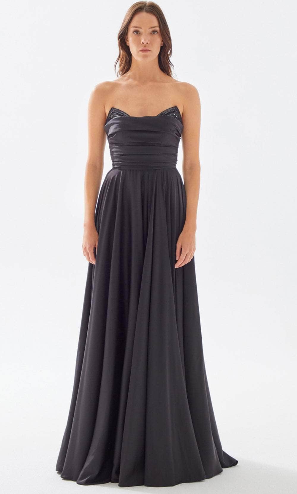 Tarik Ediz 52006 - Pleated A-line Evening Dress Prom Dresses 00 / Black