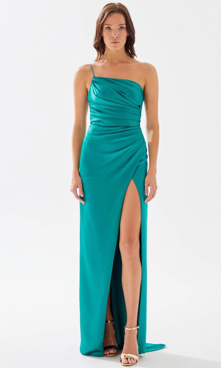 Tarik Ediz 52008 - Ruched High Slit Prom Dress Special Occasion Dress 00 / Emerald