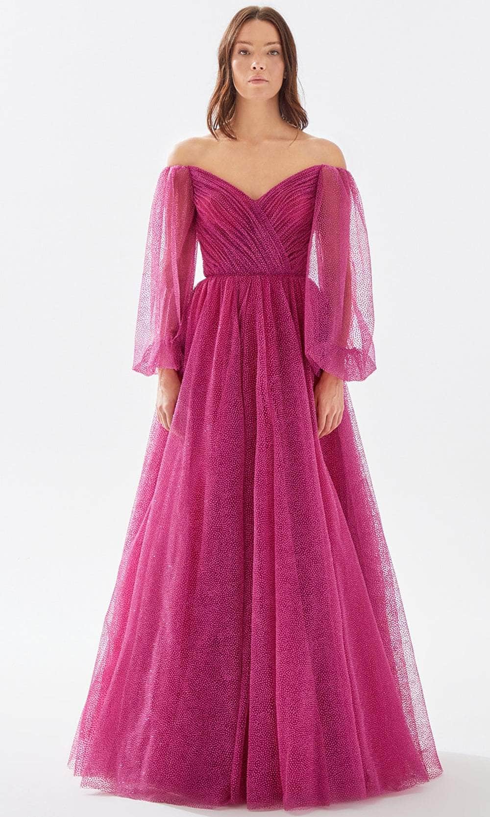 Tarik Ediz 52012 - Dreamy Shimmering Tulle Beaded Gown Prom Dresses 00 / Fuchsia