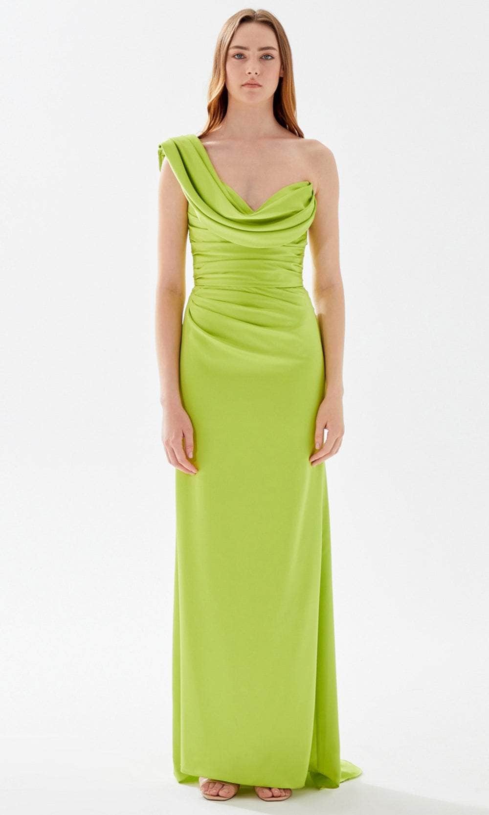 Tarik Ediz 52014 - Draped One Shoulder Prom Dress Prom Dresses 00 / Lime