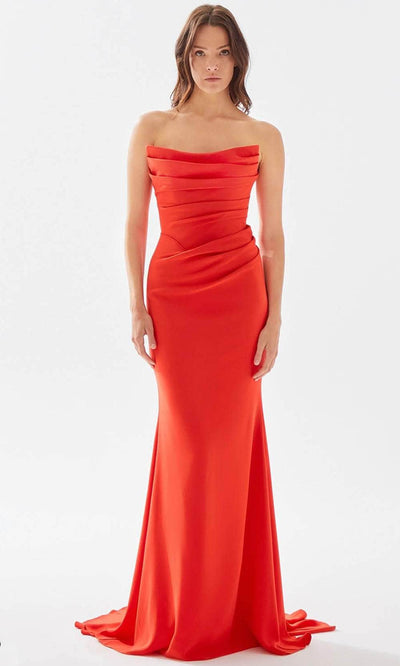 Tarik Ediz 52017 - Strapless Sheath Prom Dress Special Occasion Dress 00 / Berry Red