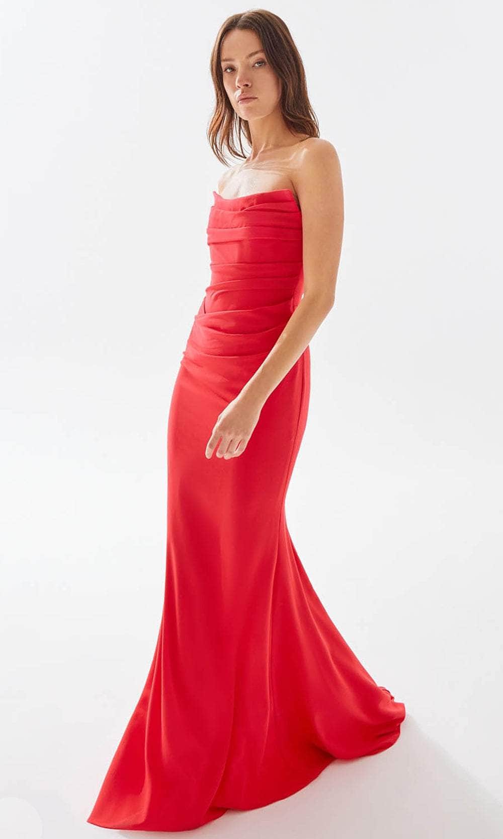 Tarik Ediz 52017 - Strapless Sheath Prom Dress In Red