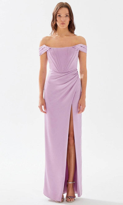Tarik Ediz 52018 - Off Shoulder Corset Prom Dress Prom Dresses 00 / Lilac