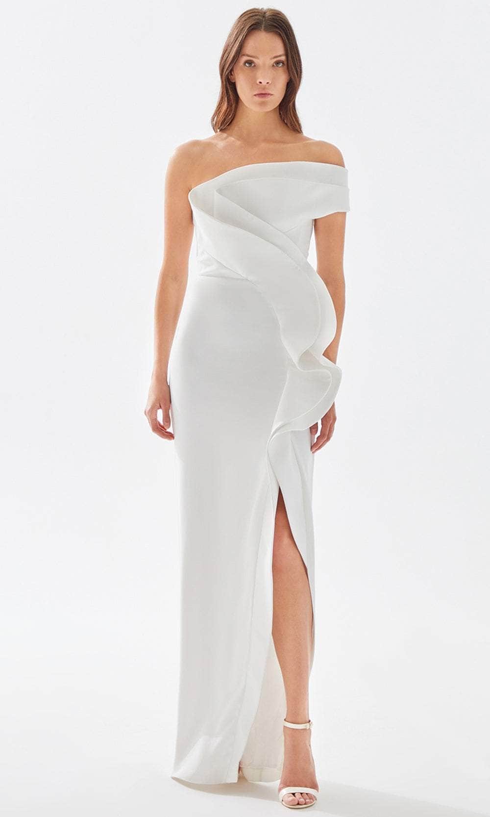 Tarik Ediz 52029 - Asymmetrical Ruffled Prom Dress Prom Dresses 00 / Ivory