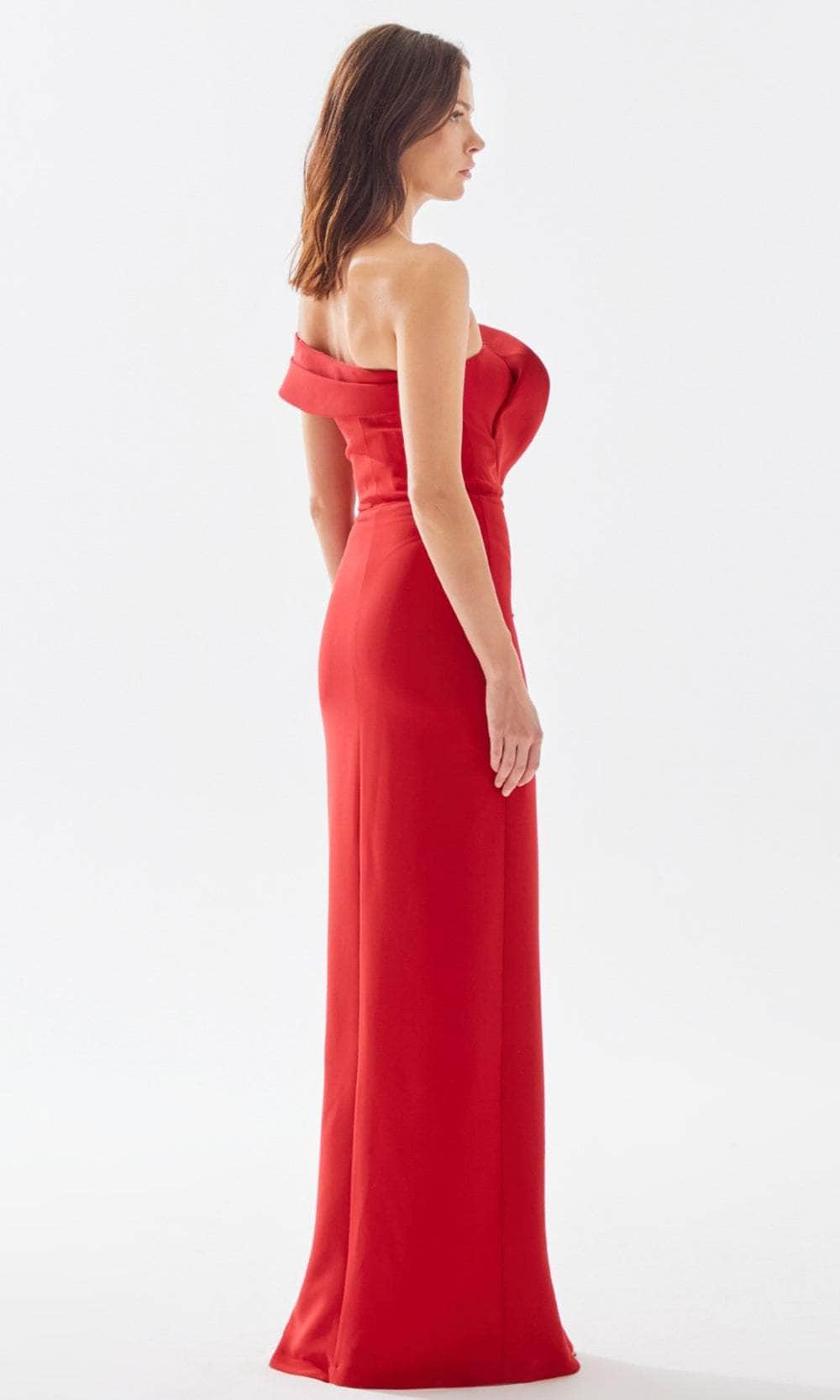 Tarik Ediz 52029 - Asymmetrical Ruffled Prom Dress In Red