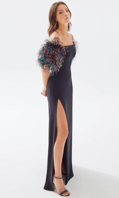 Tarik Ediz 52033 - Feathered A-Line Prom Dress Prom Dresses