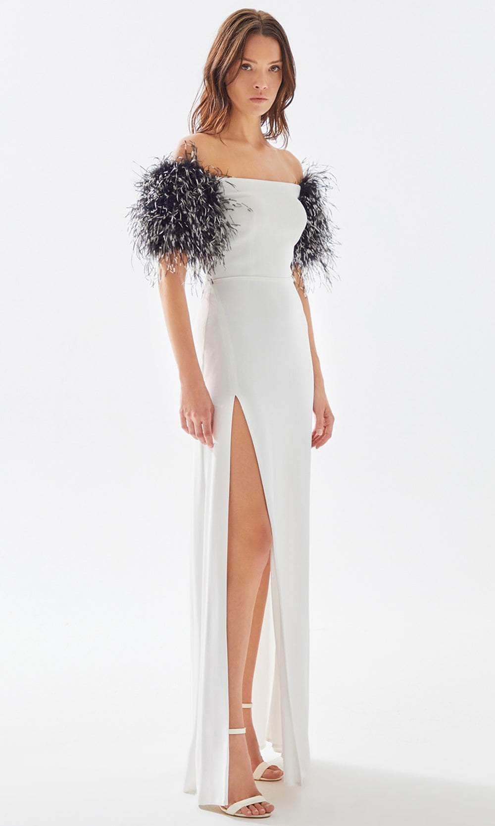 Tarik Ediz 52033 - Feathered A-Line Prom Dress Prom Dresses