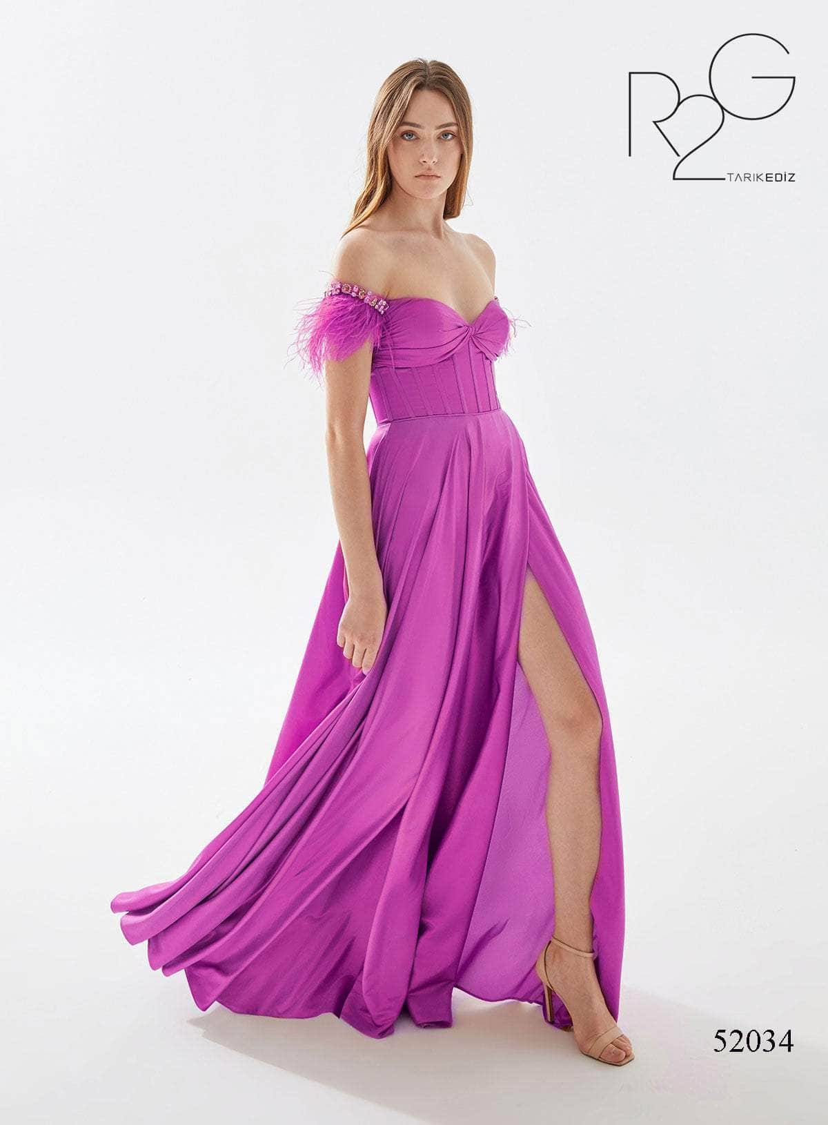 Tarik Ediz 52034 - Feathered Off-Shoulder Prom Dress Prom Dresses