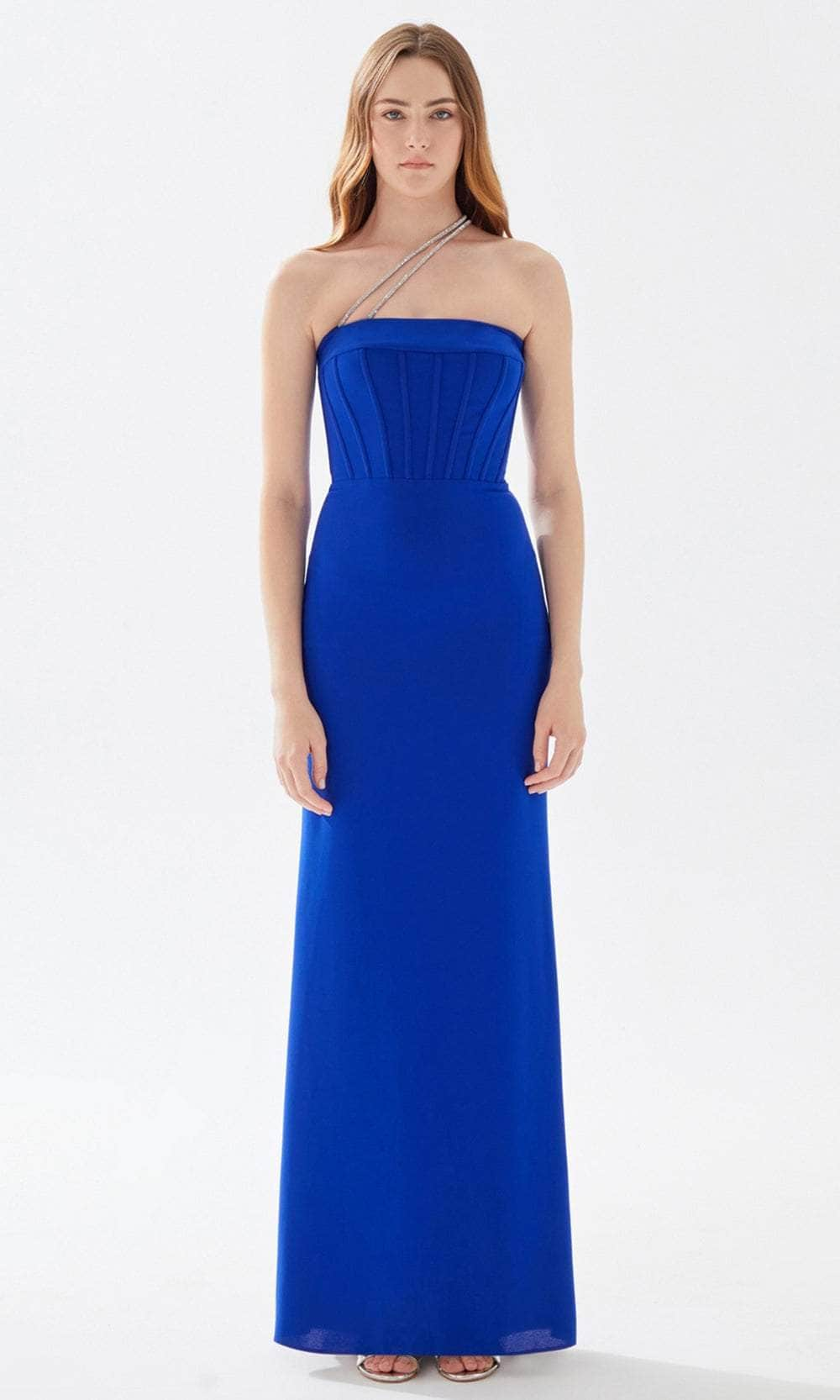 Tarik Ediz 52076 - Beaded Strap Sheath Prom Dress Prom Dresses 00 / Royal Blue