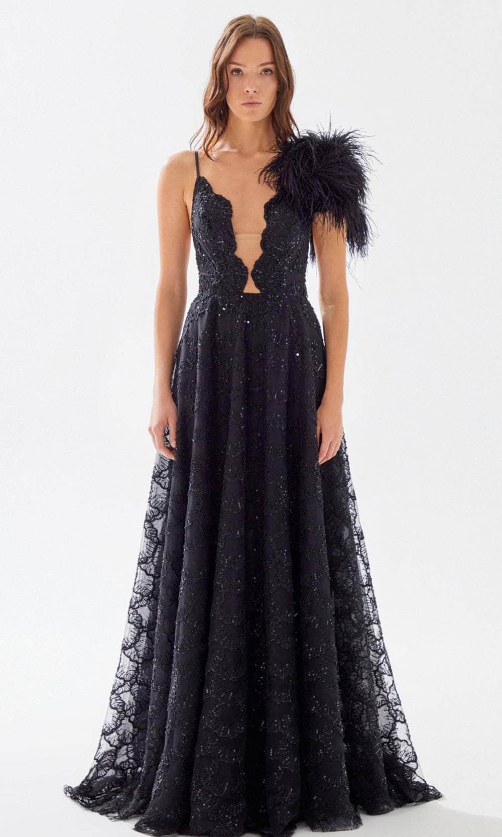 Tarik Ediz 52082 - Scalloped Bodice A-line Dress Prom Dresses 00 / Black