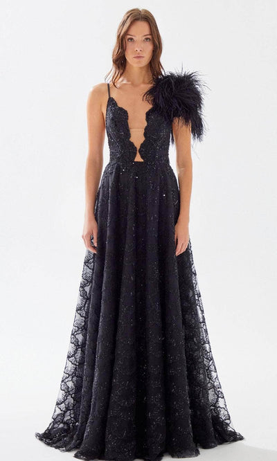 Tarik Ediz 52082 - Scalloped Bodice A-line Dress Prom Dresses 00 / Black