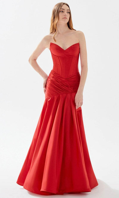 Tarik Ediz 52110 - Strapless Corset Trumpet Prom Dress Prom Dresses 00 / Red