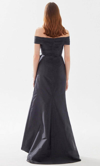 Tarik Ediz 52112 - Ruched and Feathered Evening Gown Evening Dresses