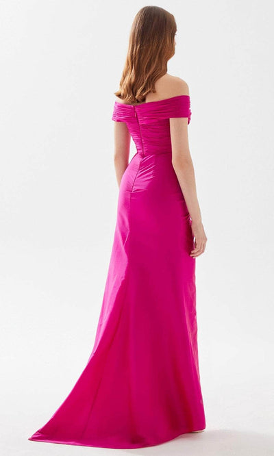 Tarik Ediz 52112 - Ruched and Feathered Evening Gown Evening Dresses