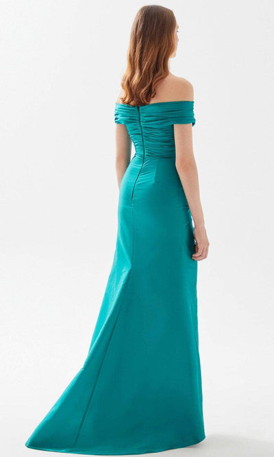 Tarik Ediz 52112 - Ruched and Feathered Evening Gown Evening Dresses