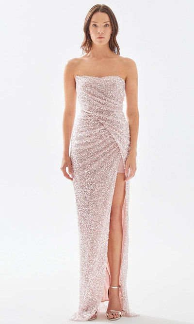 Tarik Ediz 52114 - Sequined Strapless Slit Gown Prom Dresses