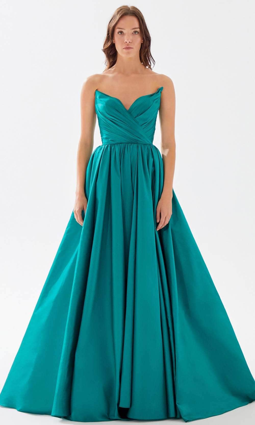 Tarik Ediz 52117 - Pleated Taffeta Prom Dress Prom Dresses 00 / Emerald