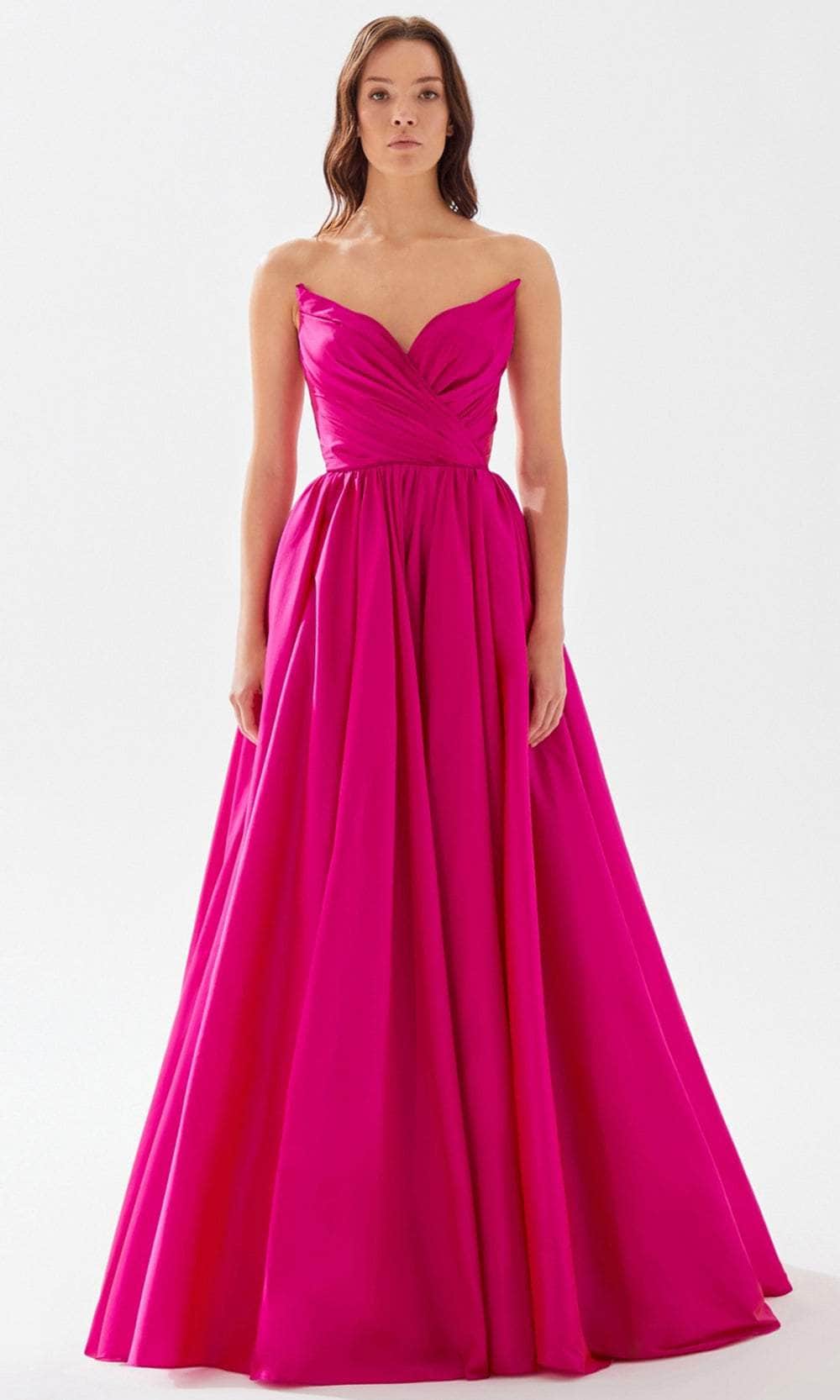 Tarik Ediz 52117 - Pleated Taffeta Prom Dress Prom Dresses 00 / Fuchsia