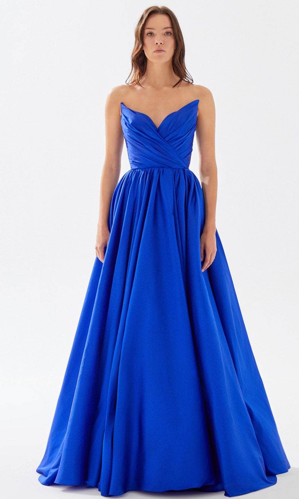 Tarik Ediz 52117 - Pleated Taffeta Prom Dress Prom Dresses 00 / Royal Blue
