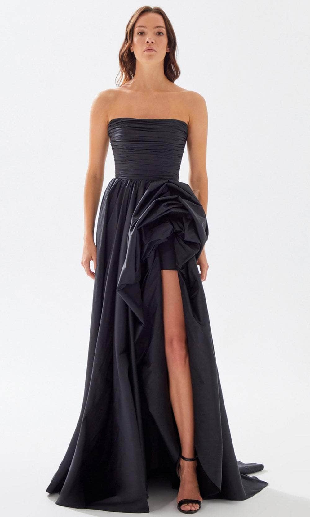 Tarik Ediz 52118 - Rosette Detailed A-Line Prom Dress Prom Dresses 00 / Black