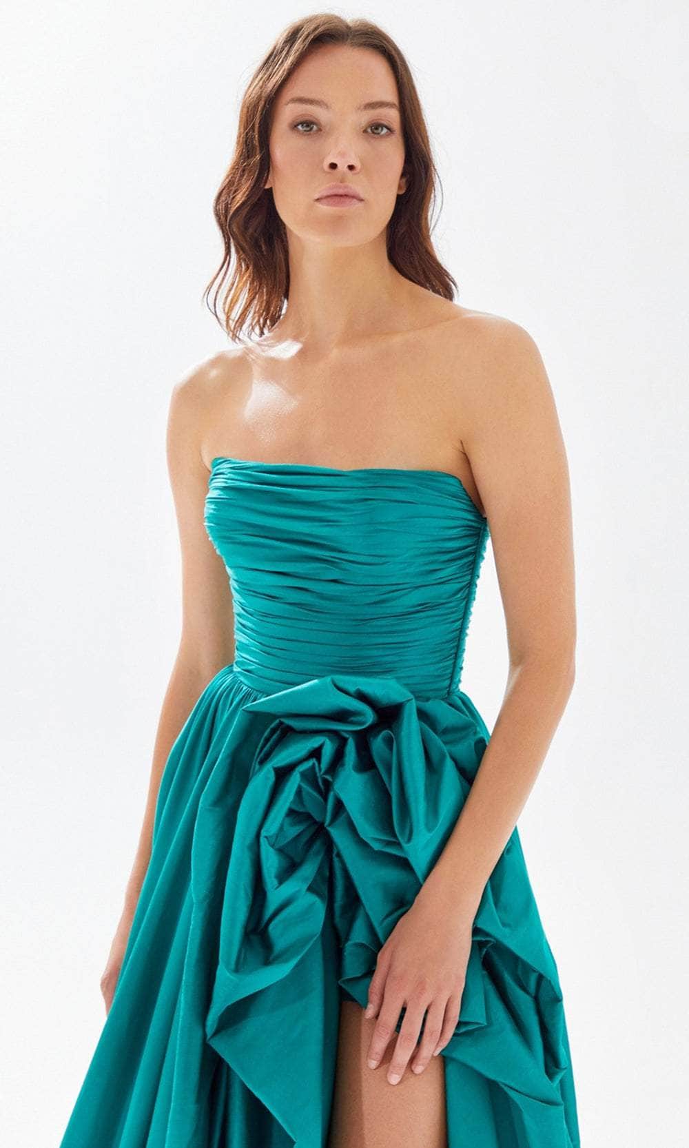 Tarik Ediz 52118 - Rosette Detailed A-Line Prom Dress Prom Dresses