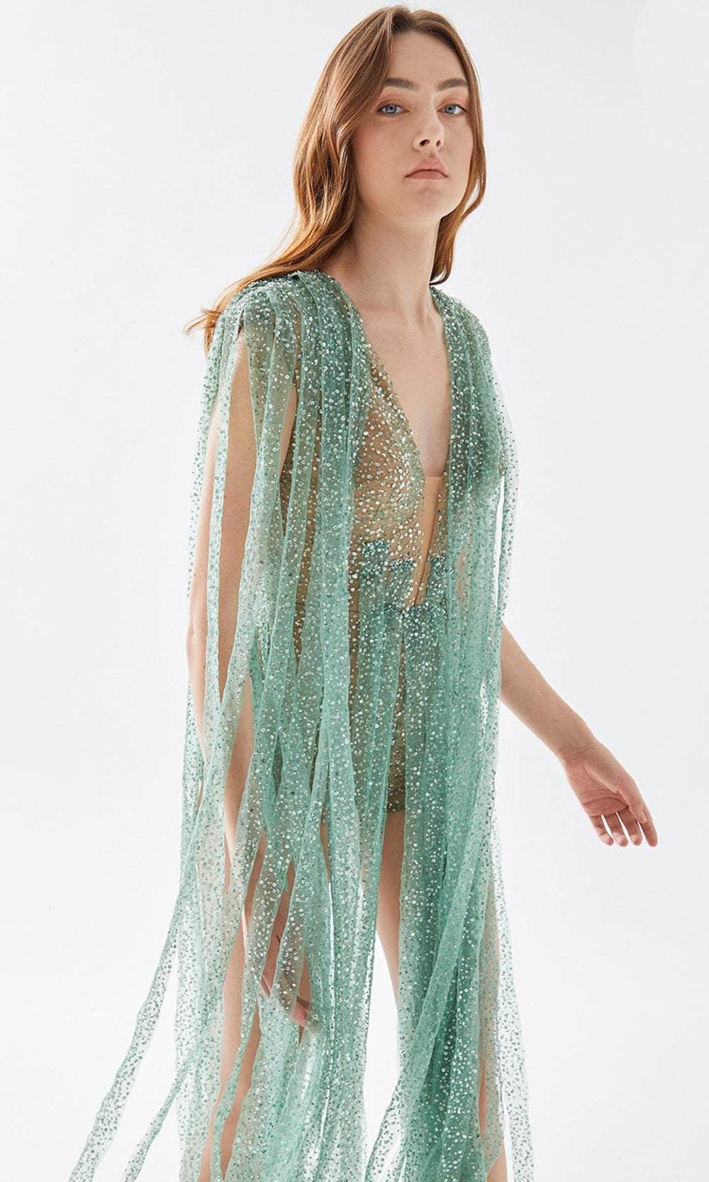 Tarik Ediz 52122 - Sheer Ensemble Strip-Fabric Detailed Cocktail Dresses
