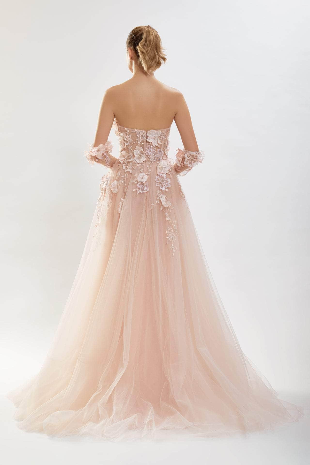 Tarik Ediz 52135 - Floral Embroidered Soft Tulle Gown Prom Dresses