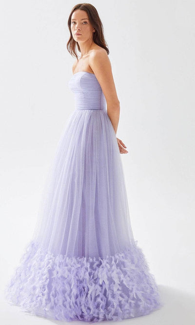 Tarik Ediz 52140 - Ruched Strapless Feathered Prom Gown Prom Dresses