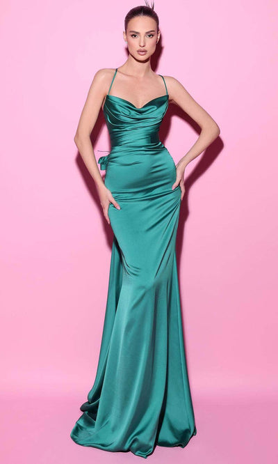 Tarik Ediz 54014 - Strappy Back Sheath Evening Gown Prom Dresses 0 /  Emerald