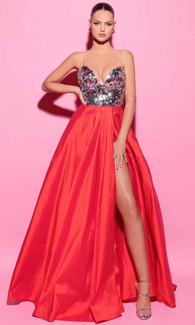 Tarik Ediz 54198 - Spaghetti Strap Wrap Skirt Evening Gown Prom Dresses 0 /  Marmalade