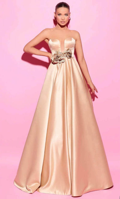 Tarik Ediz 54203 - Strapless Applique Evening Gown Prom Dresses