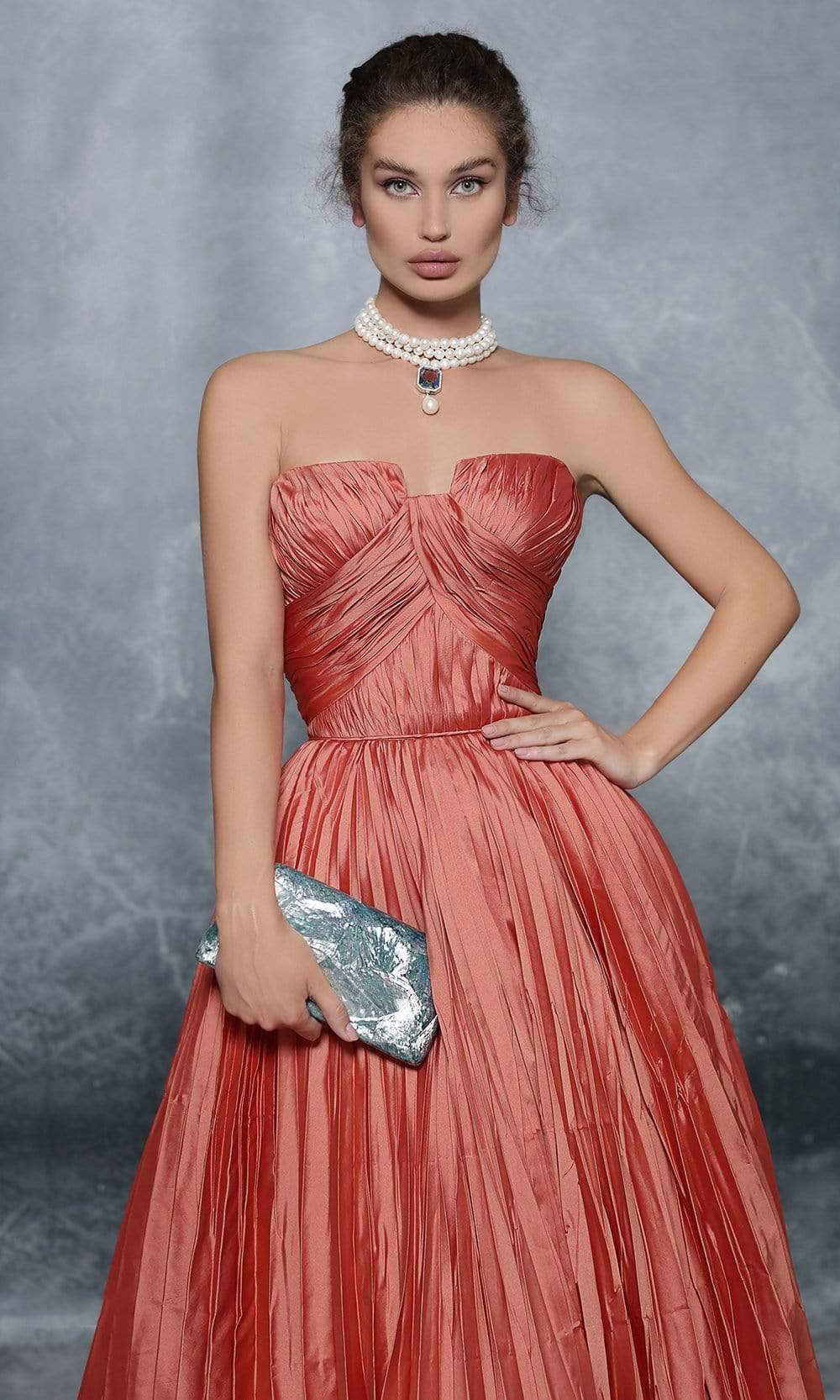 Tarik Ediz - 96047 Strapless Ruched Pleated Taffeta A-Line Gown Prom Dresses