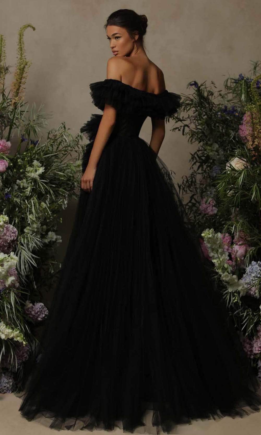 Tarik Ediz - 98055 Tulle Ruffled Off-shoulder Long Gown - 1 pc Red In Size 6 Available CCSALE 6 / Red
